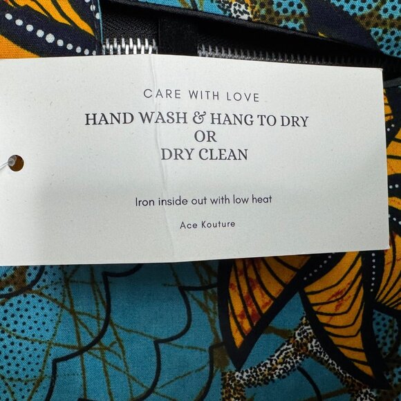 NWT African Print Long Sleeve Blue Orange Jumpsuit Pockets By Ace Kouture Size S - Picture 9 of 9